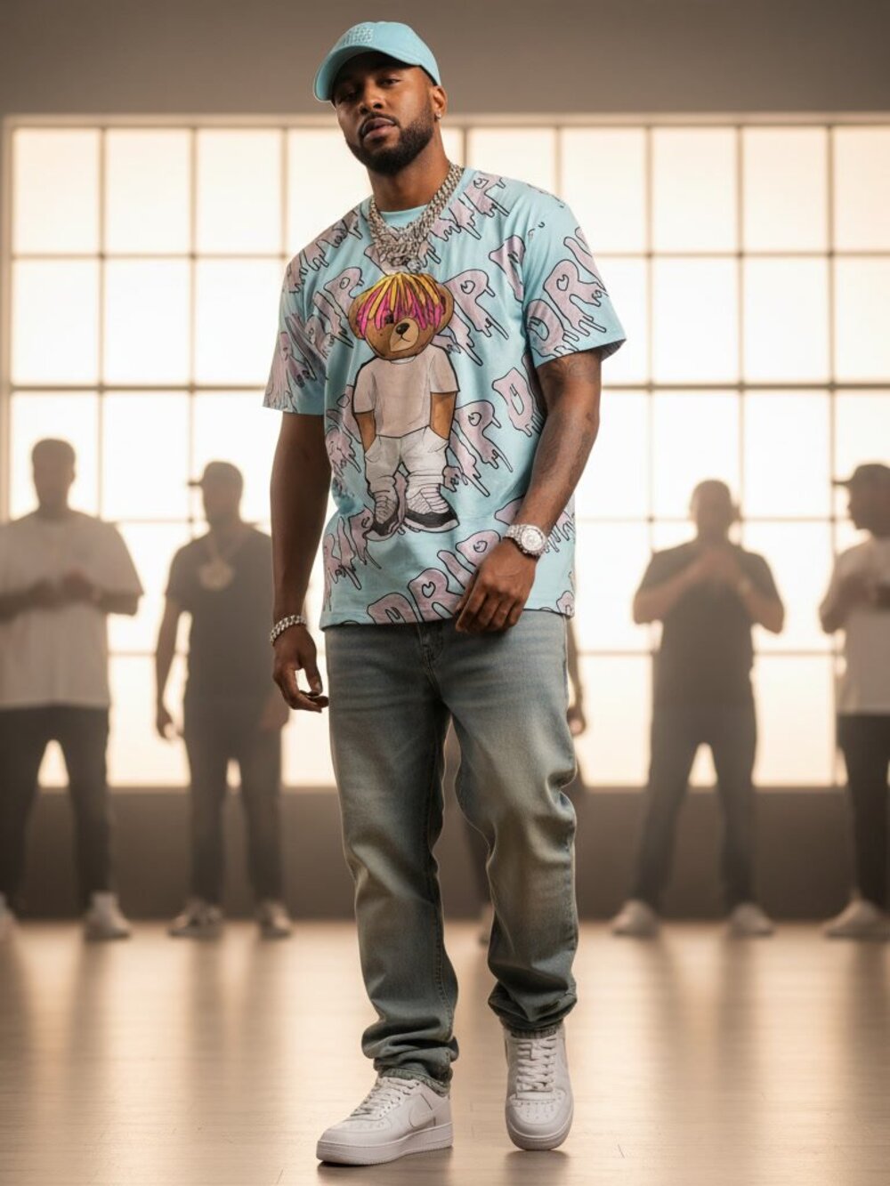 Drip Bear Allover Print T-Shirt Mint Teal Streetwear Teddy Bear Sneakers